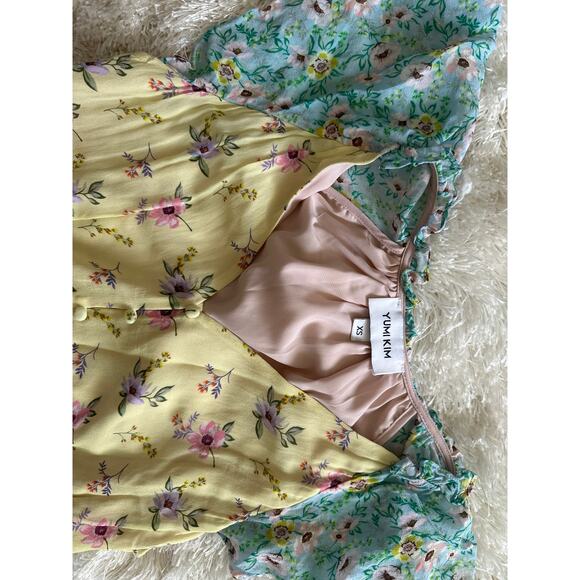 Yumi Kim Milly Dress XS | Floral Willlow Garden Patchwork Ruffle Mini Dress - Picture 3 of 9